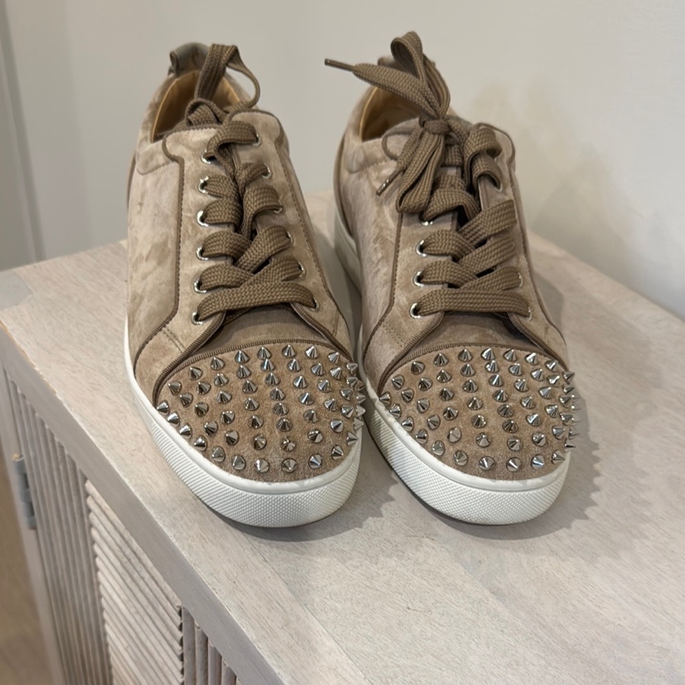 Sold on TRR Christian Louboutin Tan Spiked Sneakers